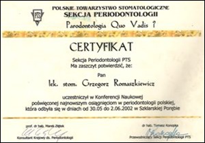 Grzegorz Romaszkiewicz certyfikaty